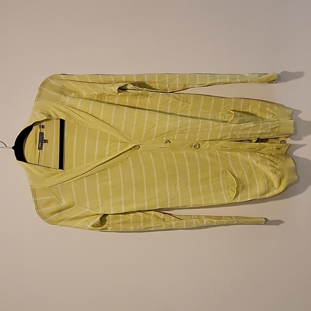 Vince. Womens Chartreuse Stripe Cardigan Button Front V-Neck Size Medium Longlin